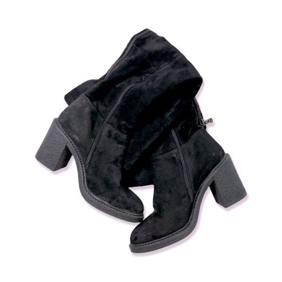 Gusto Women's Black Suede Leather Over The Knee High Block Heeled Boots - Picture 2 of 7